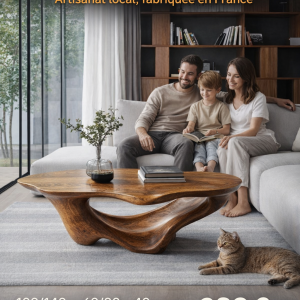 Table Basse Sculpturale en Bois Massif – Silhouette Organique & Énergie Zen