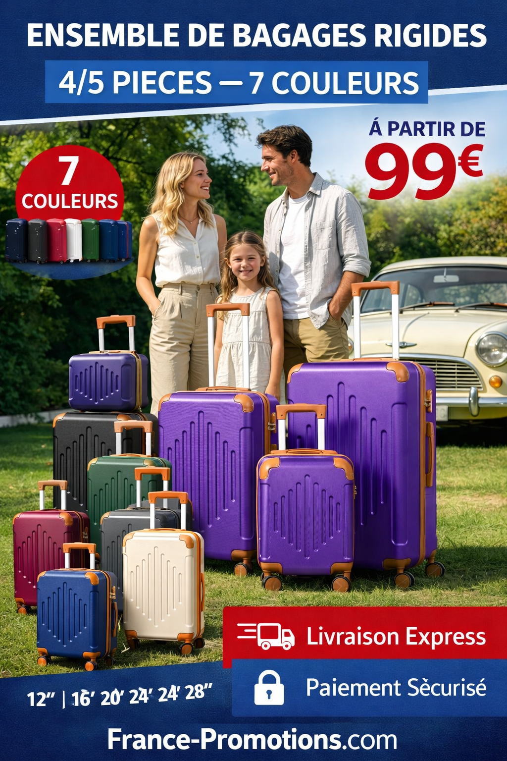Ensemble de Bagages Rigides – 45 Pieces Valises Extensibles Legeres avec Roulettes Pivotantes