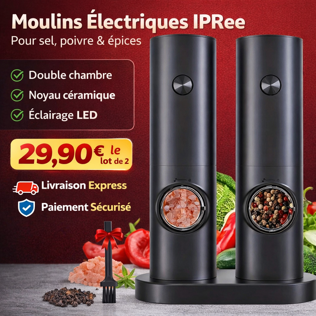 Lot de 2 Moulins à Sel et Poivre Électriques