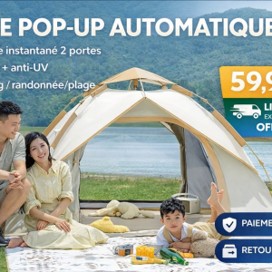 Tente Pop‑Up Automatique Étanche 2 Portes – Anti‑UV, Montage Instantané, Camping & Plage