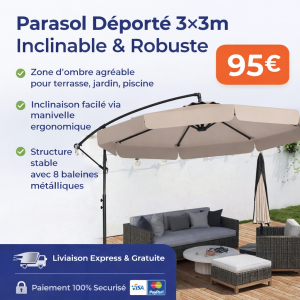 Parasol Déporté 3×3 m avec Housse – Inclinable & Robuste