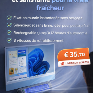 Ventilateur de Climatiseur de Bureau Sans Perçage – 3 Vitesses – Rechargeable & Silencieux