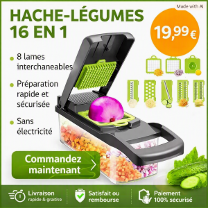 Hache légumes 16 en 1 multifonction manuel vert et noir