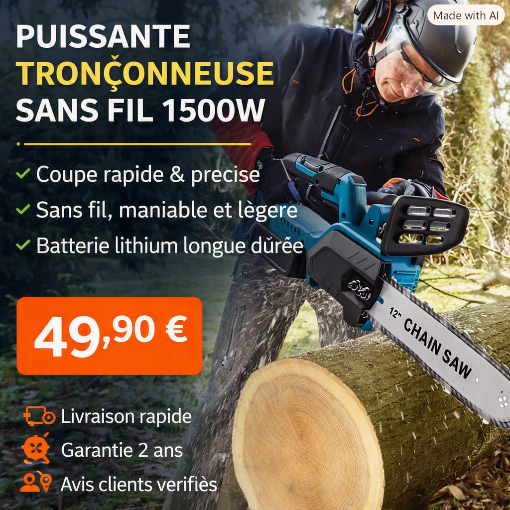 Tronçonneuse sans fil 12’’ 1500W – Moteur brushless lithium 1 ou 2 batteries